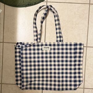 Sézane Blue and White Checkered Gingham Tote Bag